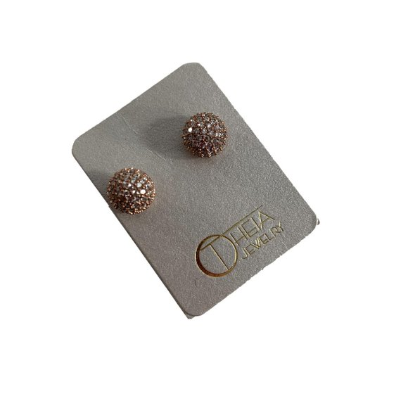 Theia Jewelry Earrings Petite Globe Stud Rose Gold Finish Over Brass New on Card - Picture 1 of 3